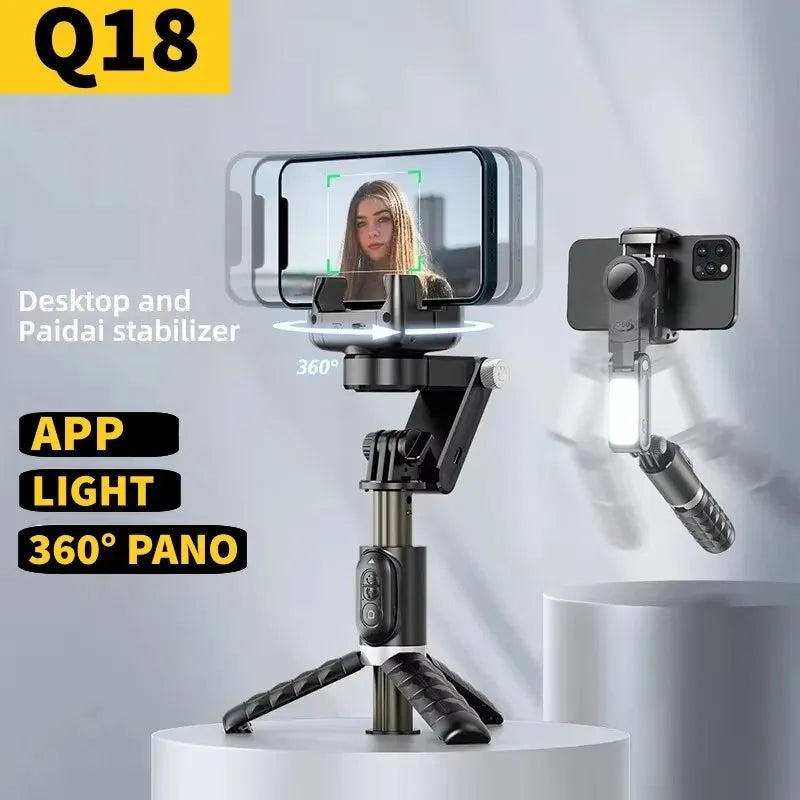 Gimbal Estabilizador COOL DIER Q18 - 360° com Tripé e Luz de Preenchimento | Horus