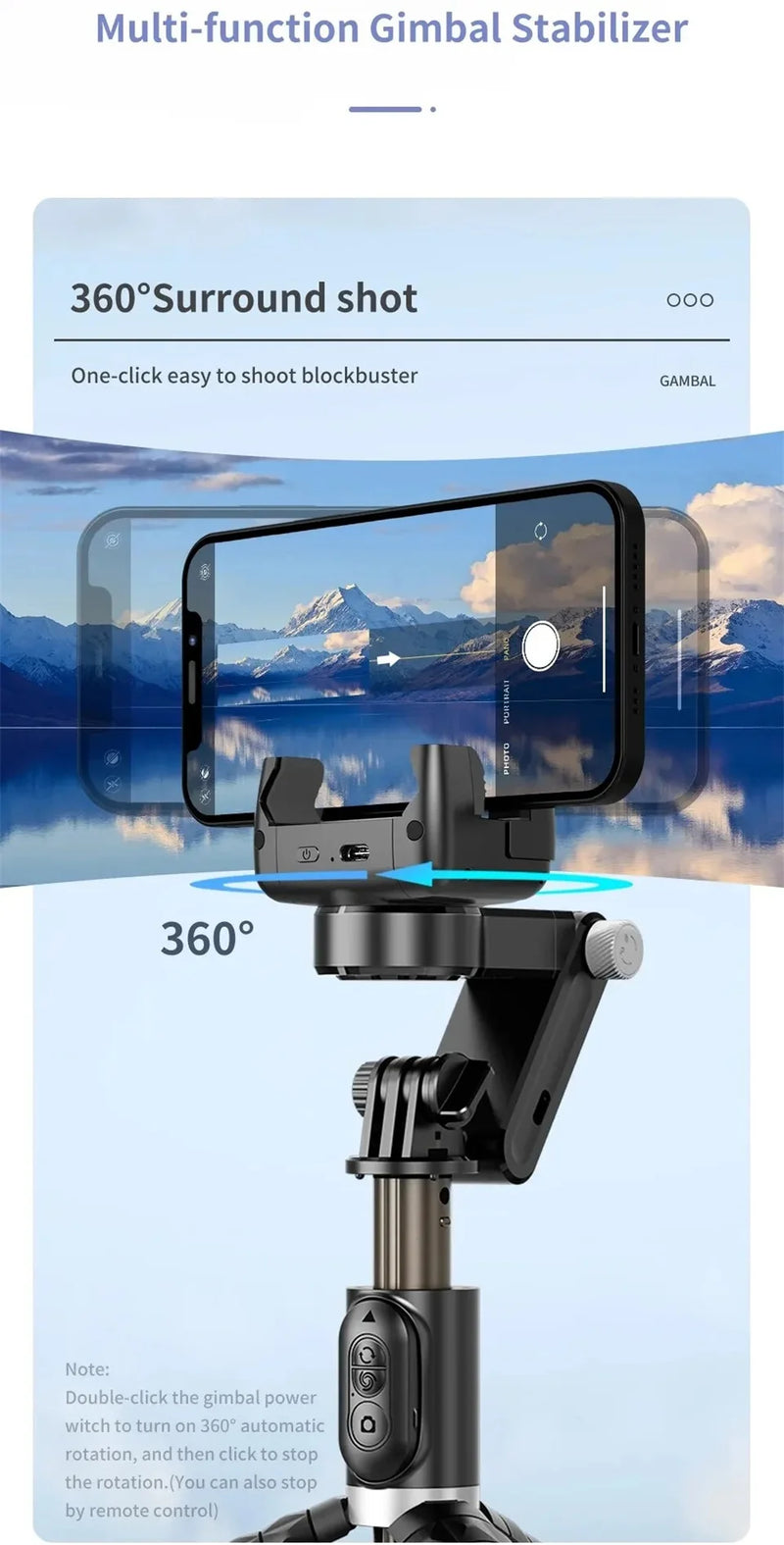 Gimbal Estabilizador COOL DIER Q18 - 360° com Tripé e Luz de Preenchimento | Horus